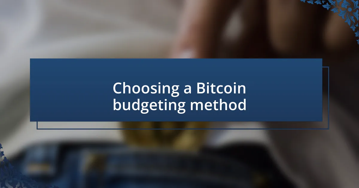 Choosing a Bitcoin budgeting method